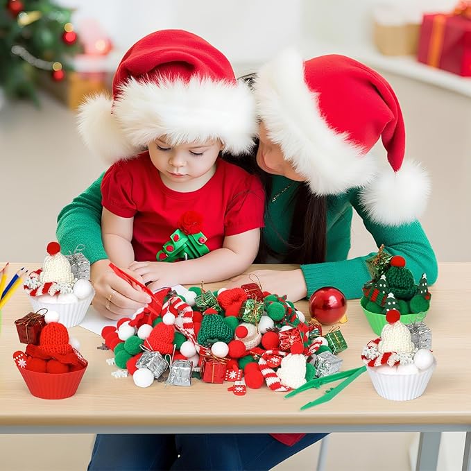 178 Pcs Christmas Sensory Bin Items Christmas Tree Hat Gift Box Counting Sorting Sensory Bin Filler Fine Motor Red Green Counts for Xmas Counting Decor