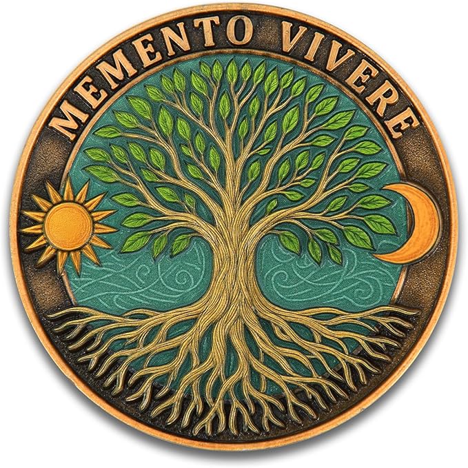 Memento Mori Memento Vivere Dual Sided Challenge Coin - Skull & Tree of Life Design Motivational Token - Inspirational Gift