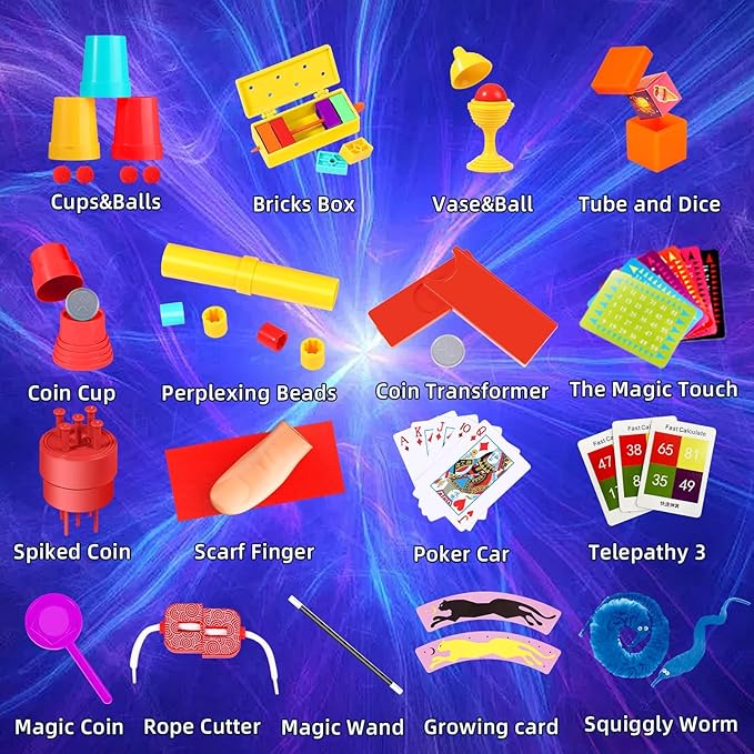 Magic Tricks Kit, 17 in 1 Magic Tricks for Kids Age 6 + with Step-by-Step Video Instructions for Each Trick from Professional, Christmas Halloween Birthday Gifts for Kids