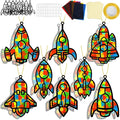 32 Sets Outer Space Rocket Suncatchers Craft Kit DIY Window Stained Glass Effect Space Theme Paper Crafts for Home School Classroom Decoration Kid Birthday Gifts Creative Art Projects Activity Game