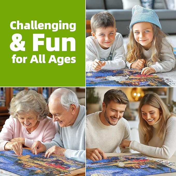 Lake House Night Landscape Jigsaw Puzzles for Adults 1000 Piece Village Puzzle for Adults with Letters on Back Challenging Family Puzzle Games Gift for Men Women Seniors Size is （26.75 x 19.75）