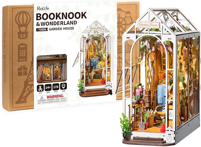 Rolife DIY Book Nook Kits for Adults-Garden House Bookshelf Insert Booknook-3d Puzzle Dollhouse Room Decor for Teen Girls Boys Women Men