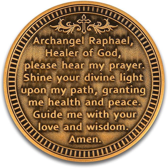 Archangel Raphael Prayer Coin - Patron Saint of Healing & Protection, Inspirational Religious Token, Pocket Blessing Gift for Faith & Wellness