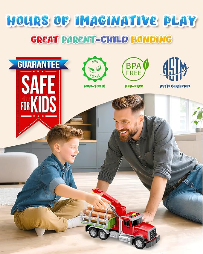 Kids Toys for 3 4 5 6 7 Years Old Boys, 15" Large Farm Truck with Loading Crane and 6 Trunks Friction Powered Truck Vehicle Toy for Toddler, Birthday Gifts for Boy Toddler Child