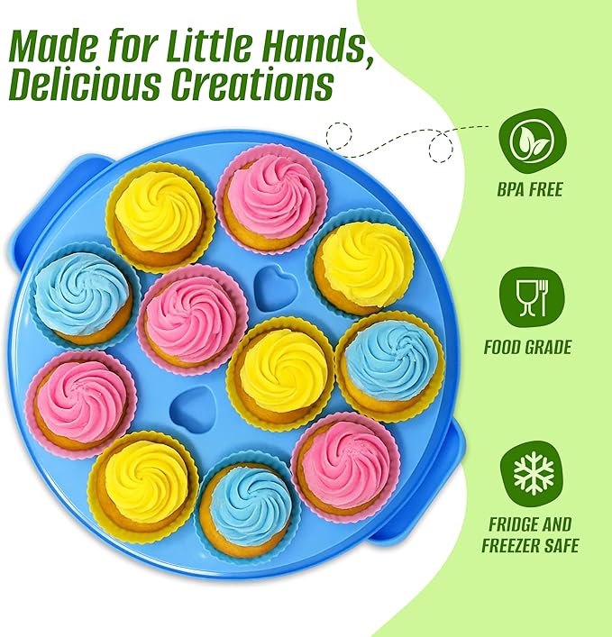 Perlli Kids Cake & Cupcake Baking Set – 51 Pieces Real Utensils & Decorating Kit with Carrier Safe Baking Supplies Gift for Junior Chefs Girls & Boys (Blue)