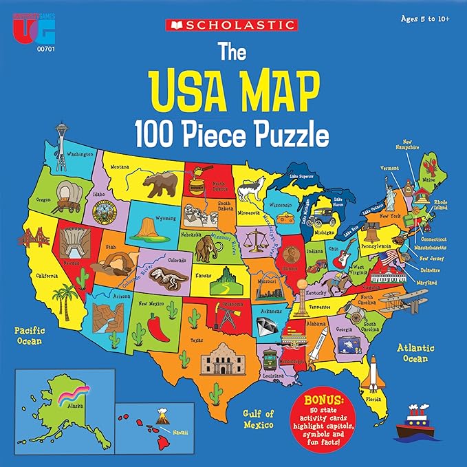 University Games, Scholastic Race Across the USA Board Game , Geography Learning Game for Kids and Families, for 2 to 4 Players Ages 8 and Up