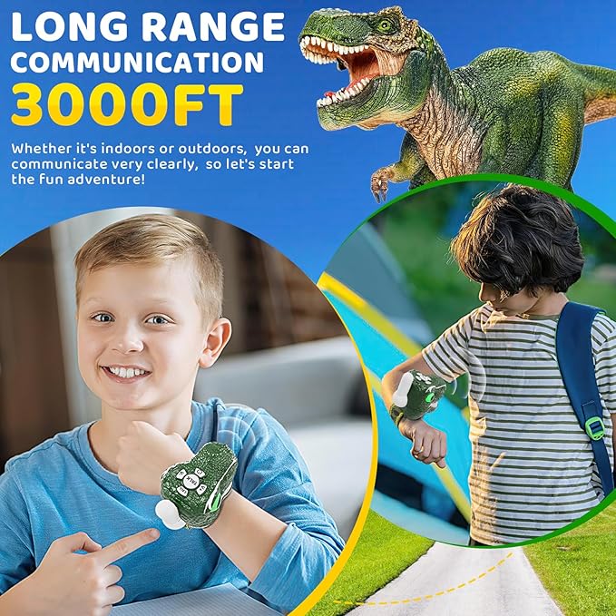Dinosaur Walkie Talkies for Kids 3 Pack Camping Gear T-Rex Outdoor Toys for Boys Girls Age 3-12 Year Old 3 Channel Long Range Birthday Gifts Easter Christmas Stocking Stuffers