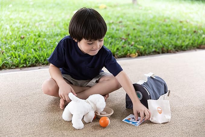 PlanToys® Pretend Pet Care Play Set for Kids | Animal Carrier with Brush, Food, Bowl, Ball, Collar & Accessories | Montessori Toy for Toddlers | Educational Gift for Boys & Girls