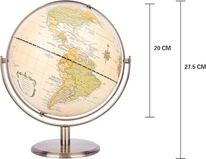 ANNOVA 8" / 20cm World Globe Antique Globe Metal Arc and Base Bronzed Color - All Direction 360° Rotating - Educational/Geographic/Modern Desktop Decoration - for School, Home, and Office (720°)