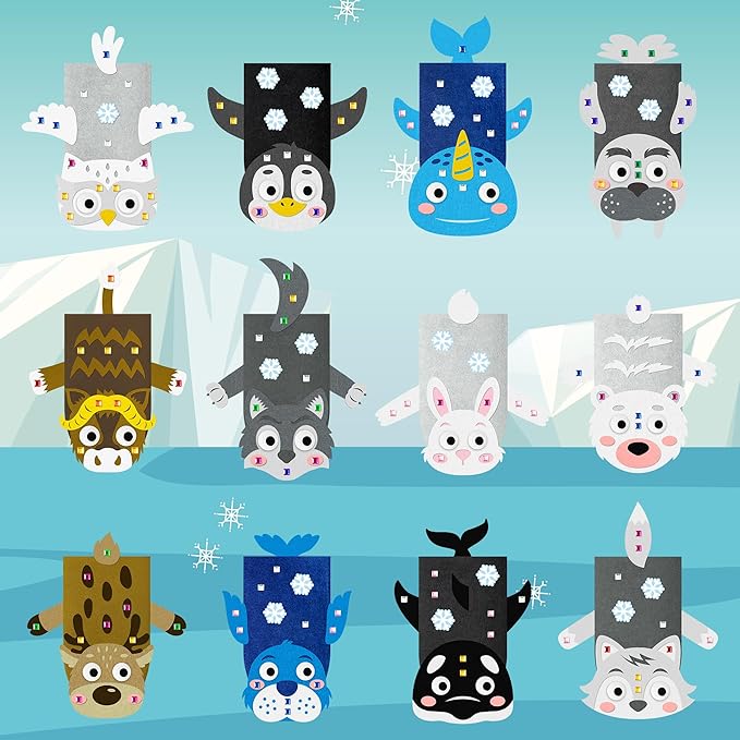 WATINC 12 Pcs Hand Puppet Making Kit, Art Craft Felt Sock Puppet Toys, Creative DIY Make Your Own Pompoms Wiggle Googly Eyes Storytelling Role Play Party Supplies Gift for Girls Boys (Polar Animals)