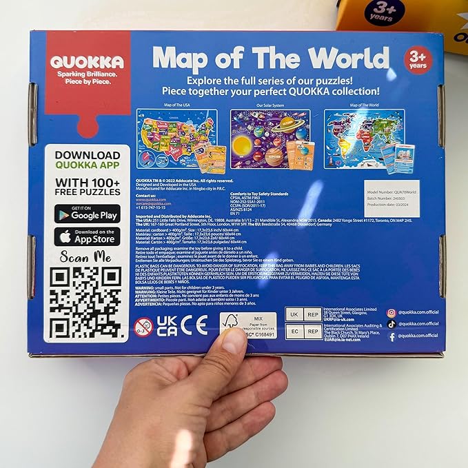 QUOKKA World Map Puzzles for Kids Ages 4-6 - 70 Pcs Floor Puzzles for Kids Ages 4-8 Preschool Activities - Includes 50 Cards with 400+ World Facts - Continent-Shaped Jigsaw Puzzle Gift for Girls Boys