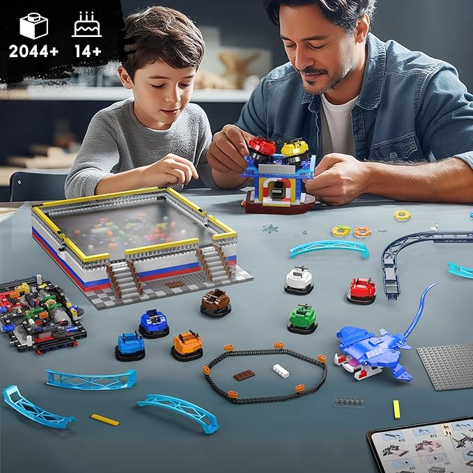 Mould King Bumper Boat Building Blocks Set, 2044+ Pcs Amusement Park Model Kit with Manta Ray Model, Engineering City Building Set That Run, Collectible Gift for Teens, Adults
