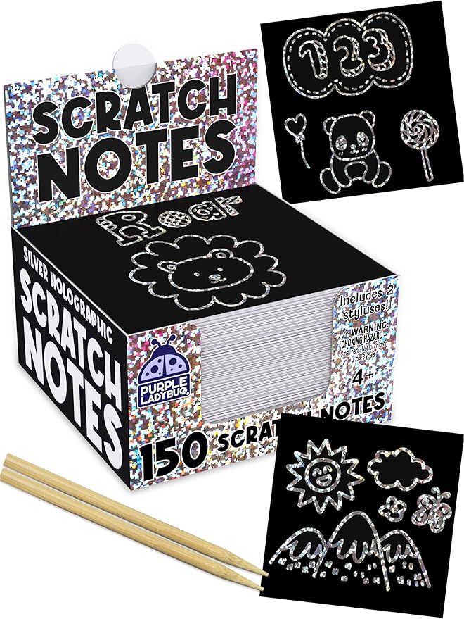 PURPLE LADYBUG Silver Holographic Scratch Art Mini Notes - Scratch Art for Kids, Summer Activities, Camping Games for Ages 4-8