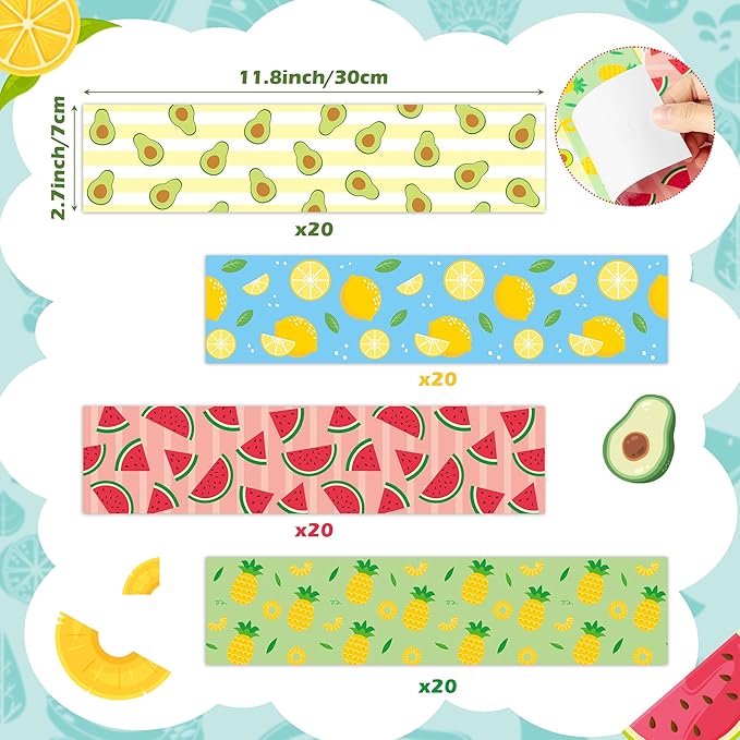 BeYumi Summer Fruits Border Trim - 80Pcs Back to School Fruits Bulletin Board Borders Watermelon Pineapple Lemon Avocado Decor Classroom Office Chalkboard Poster Summer Holiday Party Decoration