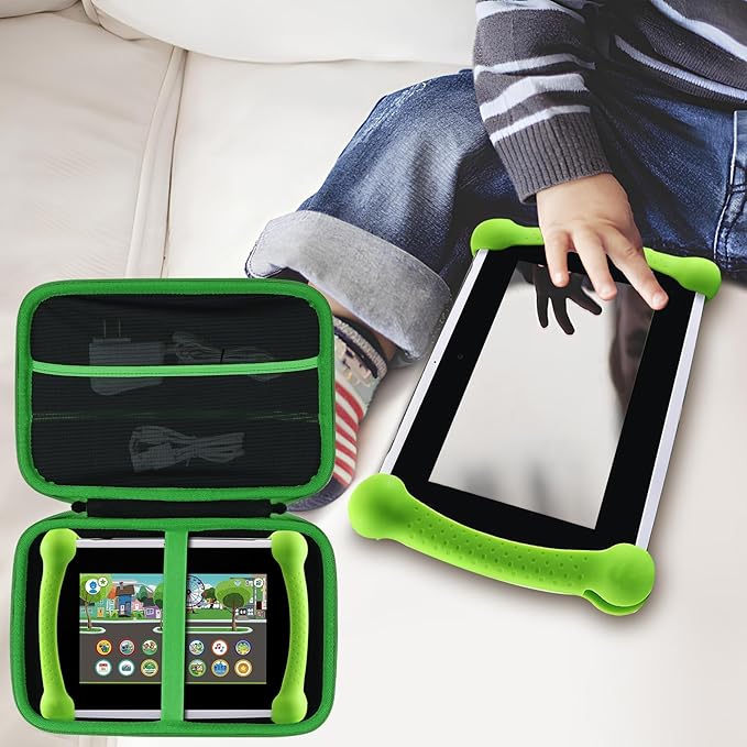 Storage Case Compatible with Leapfrog LeapPad Academy/LeapPad Ultimate/Epic Academy Edition 7-Inch Touchscreen Learning Tablet (Black + Green Case)