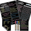 Magnetic Chalkboard Weekly Planner - Reward Chore Chart Blackboard Combo Set with Neon Bright Liquid Chalk Markers - Bonus Grocery List and Notepad Blackboard for Refrigerator Included