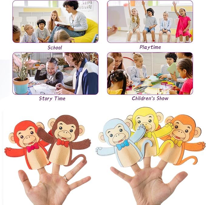 5 Little Monkeys Finger Puppets for Kids, 5 Pack Nursery Rhyme Finger Puppets Toy, Perfect for Parent-Child Interaction, Classroom Activities, Bedtime Storytelling