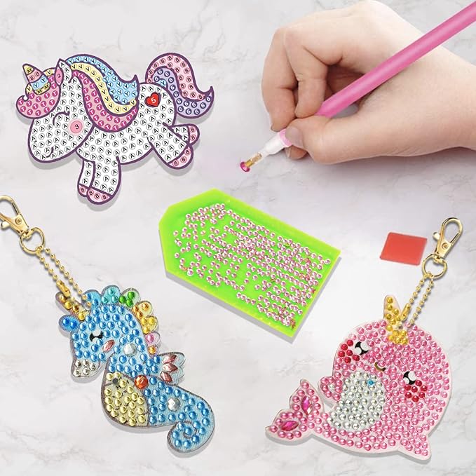 Arts and Crafts for Kids Ages 8-12 - 5D Gem Art Painting Kits for Kids - Create Your Own Gem Keychains by Number DIY Craft Gifts for Girls Boys Ages 6-8 8-10 10-12