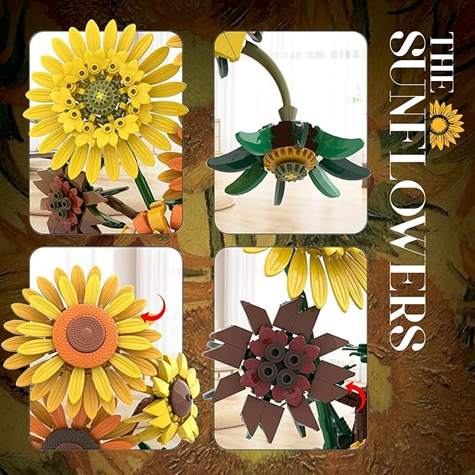 Sunflower Building Set Flowers with Vase for Adult, Compatible with Lego Flowers, 1009pcs Art Bonsai Botanical Collection for Home/Office Decor, Gifts for Mother's Day and Valentine's Day
