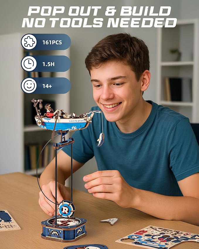 ROBOTIME 3D Wooden Puzzles for Adults, Ship Gravity Swing Model, Aircraft Model Kits for Age 14+,3D Puzzle Model Building Kit, Birthday/Christmas/Creative Gifts for Adults&Teens