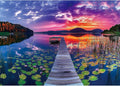 Sunset Lake Dock 1000 Piece Jigsaw Puzzle for Adults Beautiful Wooden Bridge Landscape with Mountains Natural Scenery Vibrant Sky Lily Pads Challenging uzzle for Game Night & Home Decor (27" x 20")