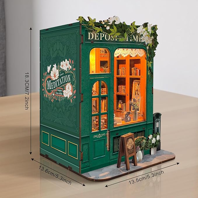 DIY Book Nook Kit, Miniature Bookshelf Decor with LED Lights, Laser-Cut Wooden Craft Set for Adults, Creative Gift for Christmas, Birthday, Leisure Time