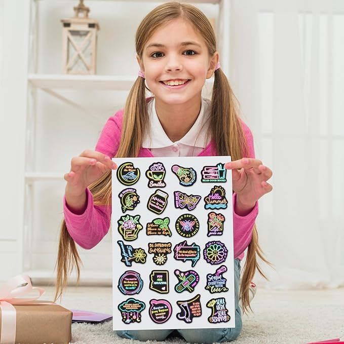 50 Pcs Inspirational Quotes Stickers for Kids, Neon Sticker for Water Bottle, Vinyl Waterproof Laptop Decals for Teens Girls Boys, Students Adults Sticker Pack