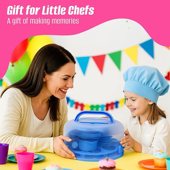 Perlli Kids Cake & Cupcake Baking Set – 51 Pieces Real Utensils & Decorating Kit with Carrier Safe Baking Supplies Gift for Junior Chefs Girls & Boys (Blue)