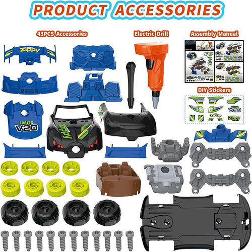3-in-1 Building Car for Boys Ages 3+, Take Apart Car with Electric Drill, 43 Pcs Construction Toy Truck, Build Your Own Cars with Play Tools, Ideal Educational Present for Kids Children (Black)