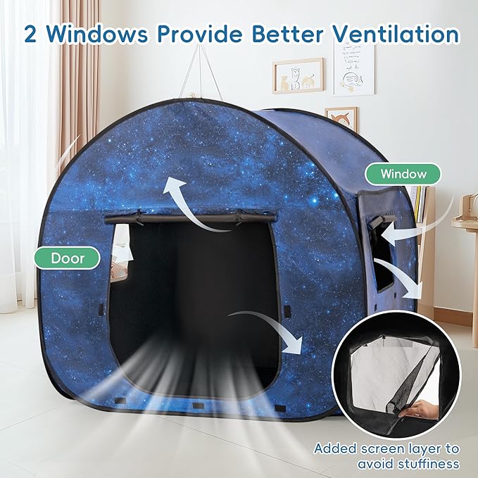 OUTREE Sensory Tent 47 * 47 * 47 in, Starry Night Print, Sensory Tent for Kids with Autism, pop up Play Room