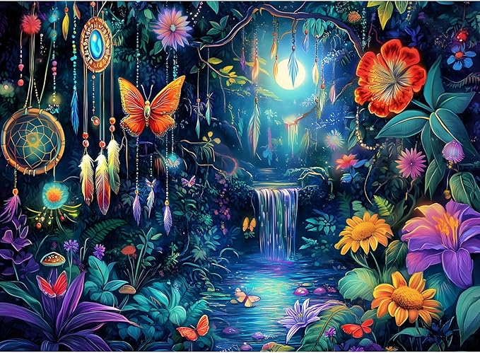 500 Piece Puzzles for Adults, Magical Forest Puzzle 500 Pieces Jigsaw Puzzle for Adult Kids Elderly,Glow Flower Butterfly Adult Jigsaw Puzzle Family Challenging Game Home Decor 20.5x15 in
