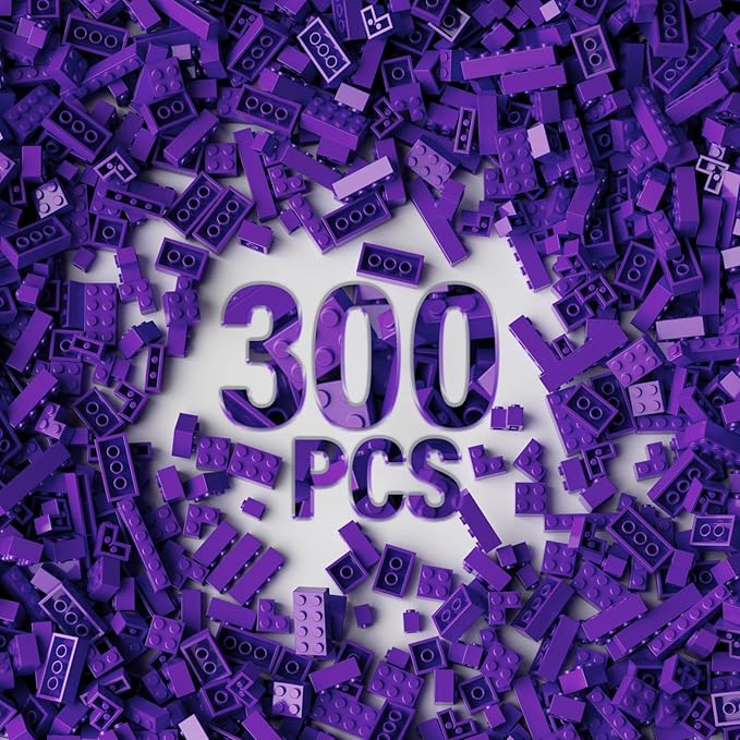 300 Piece Purple Bricks Bulk Assortment Pack, 12 Size Purple Brick Accessories for Building, Compatible with Lego Parts and Pieces