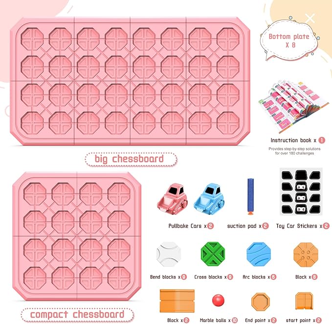 STEM Logic Road Builder Toys: Board Games Toys for 5 Year Old Kids Montessori Brain Teaser Puzzles Educational Learning Activities Toy for Kid Ages 3 4 6-8 12 Boys Girls Gifts (Pink)