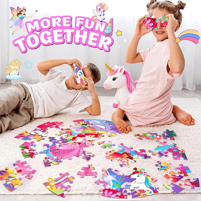 Unicorn Toys for Girls Age 4-6,70 Pcs Jumbo Floor Puzzle for Kids,Fun Educational Preschool Learning Toy Gift for Girls Boys 3 4 5 6 7 8 9 10,Easter Toys for Kid,Girl Birthday Gifts (Pink)