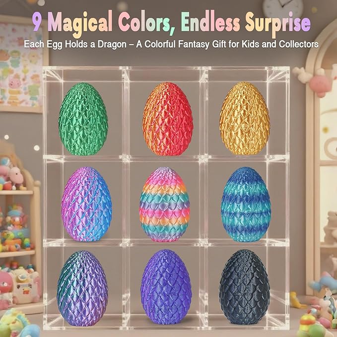 Large Dragon Eggs with Dragon Inside, 3D Printed Surprise Funny Gifts for Kids, Articulated Dragon Fidget Toys for Adults, Executive Desk Toys Office Room Décor (Sky Blue Ombre)