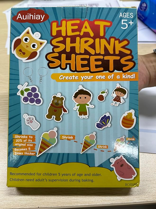 Auihiay 198 Pieces Shrink Plastic Kit Includes 20 Sheets Shrink Papers, Hole Punch, Keychain Accessories and Pencils for Shrinky Art and DIY Keychain Making Easter Mother Day Ornament