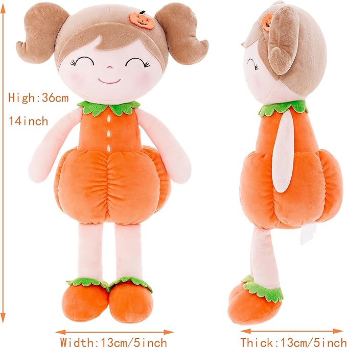 Gloveleya Dolls Halloween Pumpkin Baby Girl Gifts Plush Pumpkin Doll Soft Toys Orange 18 inches