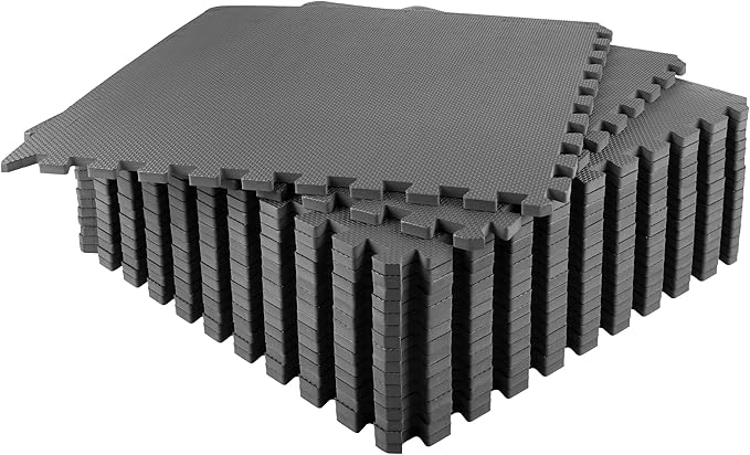 EVA Foam Mat Tiles 18-Pack - 72 SQ FT of Interlocking Padding for Garage, Playroom, or Gym Flooring - Exercise Mat or Baby Playmat by Stalwart (Gray)