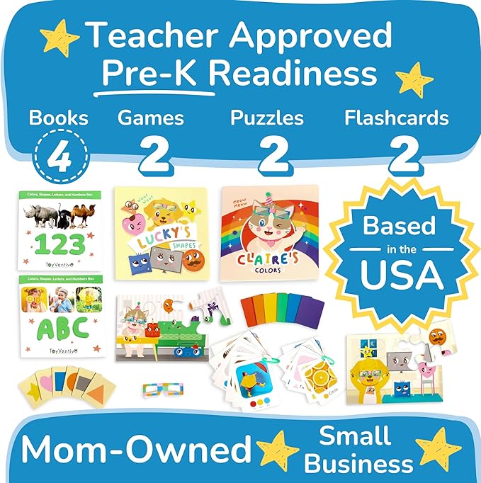 TOYVENTIVE Educational Books, Flash Cards, and Puzzles - Birthday Gifts for 1, 2, 3, and 4 Year Old Boys, Toddler Learning Toys and Activities