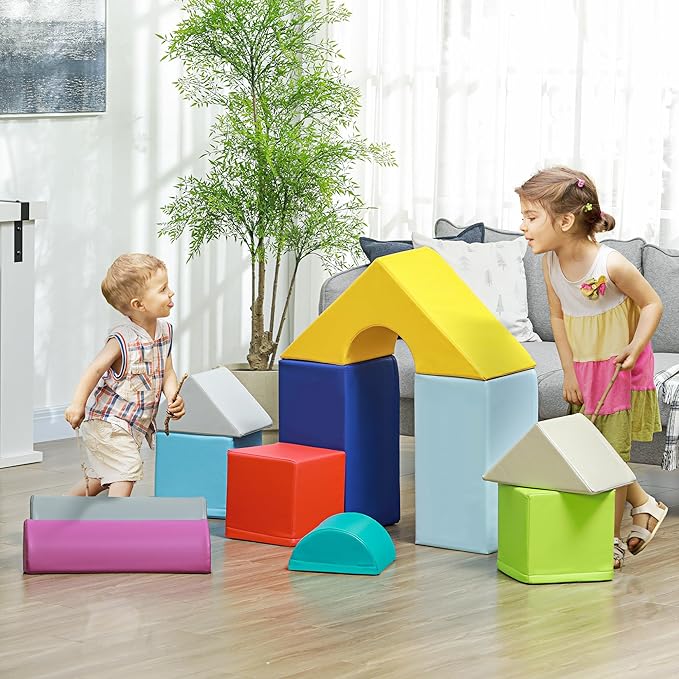 Soozier Foam Climbing Blocks for Toddlers, 11-Piece Baby Soft Foam Play Set, Climb and Crawl Activity Playset Building Blocks for Aged 1-3 Years Old Boys & Girls, Contemporary