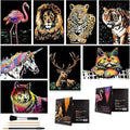 Scratch Art for Kids & Adults, Rainbow Engraving Painting Landscape Scratchboard(A4) Crafts Set: 8 Sheets Scratch Cards with 4 tools - Unicorn/Flamingo/Cat/Deer/Lion/Tiger/Leopard/Wolf(Animal Series)
