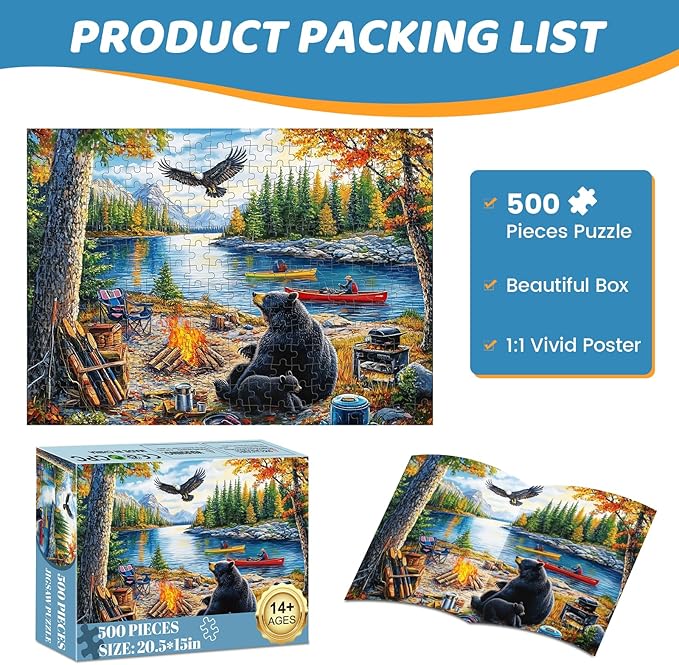 500 Piece Puzzles for Adults,Mother Kids Bear Eagle Large Piece Jigsaw Puzzle for Adults Kids Seniors,Recycled Cardboard Puzzle 500 Piece,Family Activity Great Gift for Family Friends 20.5 * 15 in
