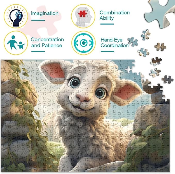 Sheep Thickened Wooden Jigsaw Puzzle for Adults Fun 500 Piece 3D Animal Decoration Toy Intellectual Game Education Game Stress Relief Toy Relaxation and Intelligence 500pcs (52x38cm)