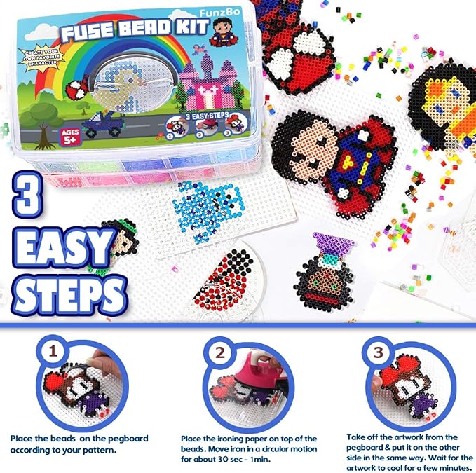 FUNZBO 23000 5mm Fuse Beads Kit - 22 Colors | 106 Patterns, Home School Arts and Crafts Supplies for Kids, Toys Set, Art Decorations for Room, Gifts for Girls and Boys Age 5+