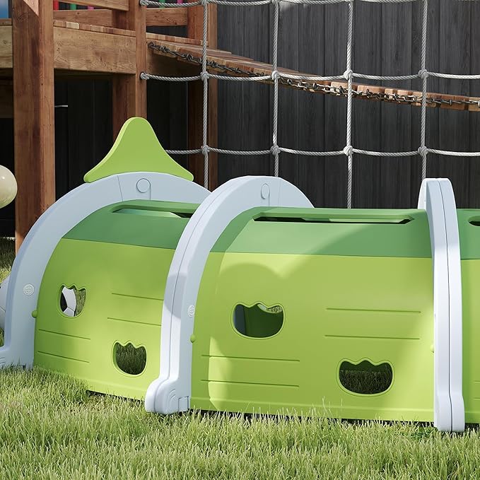 Qaba Crocodile Tunnel, Toddler Tunnel for Kids Crawl and Climb Through, Kids' Play Structure Indoor Outdoor, 4 Sections, Green