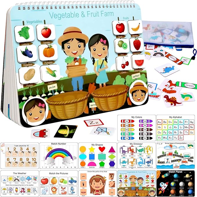 iHarPro Busy Book for Kids, Montessori Toys for Toddlers, Autism Sensory Educational Toys, Toddler Preschool Learning Activity Binder and Early Books - for Boys & Girls Develops Fine Motor Skills