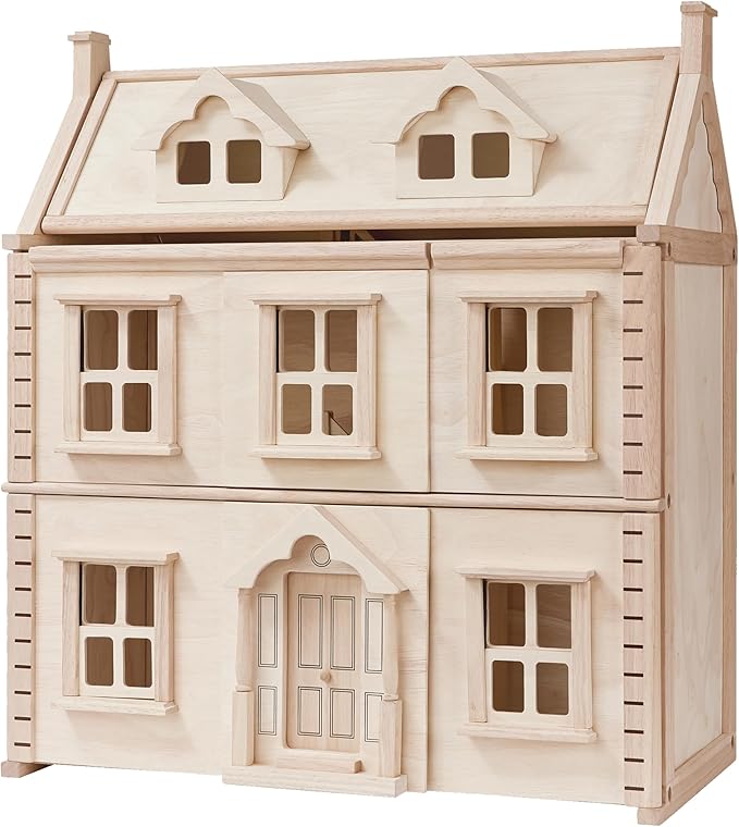 PlanToys® Victorian Wooden Dollhouse | 3-Story Large Doll House with Attic, Opening Panels & Sliding Windows | Pretend Play Dollhouse Compatible with 1:12 Scale Furniture & Wooden Dolls