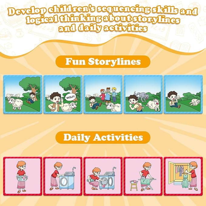Sequencing Cards,Sequence Board Game for Kids,Speech Therapy Materials Toys for Autism,Story Storytelling,Social Skills,Sentence Building,Preschool Learning Activities,Classroom & Homeschool