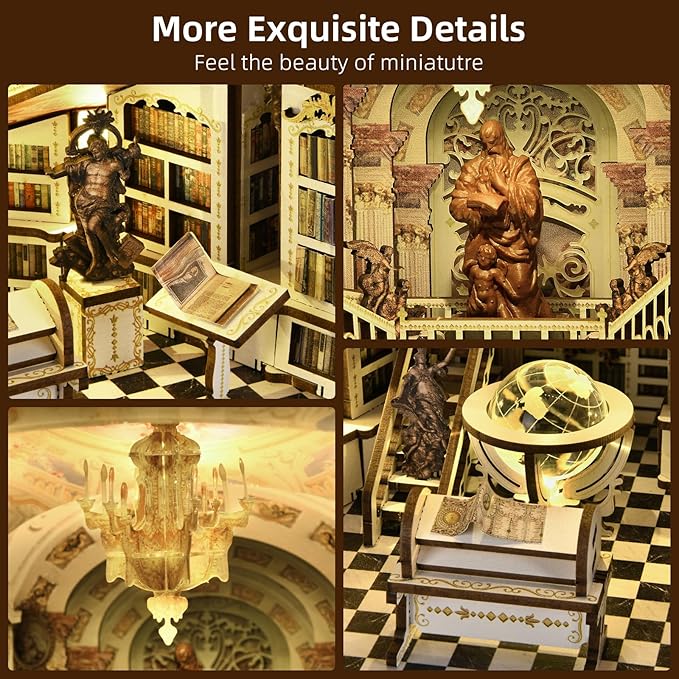 DIY Book Nook Kit, Miniature Dollhouse Booknook Kit, 3D Wooden Puzzle Bookend Bookshelf Insert with LED Light for Teens and Adults(Library of Gods Max)