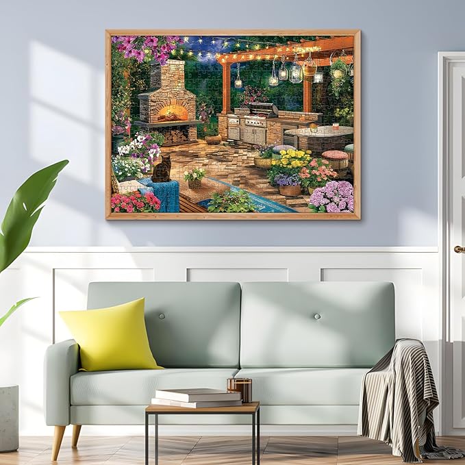 500 Piece Puzzles for Adults, Cozy Flowers Garden Patio with Fireplace Jigsaw Puzzle, Fun and Challenging Puzzle for Family Time, Relaxing Gift for Adults, Kids, Seniors, 20.5 x 15 in